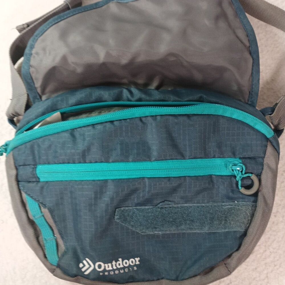 Outdoor Products Waist Pack Fanny Pack Teal Gray Hiking Travel Belt Bag - Picture 3 of 10